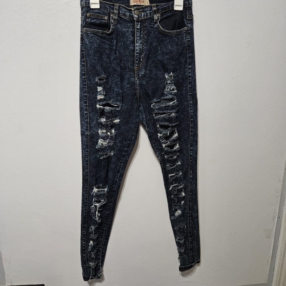 Judy Blue Women's 13 Dark Acid Wash Distressed Slashed Stretch Skinny Jeans B8